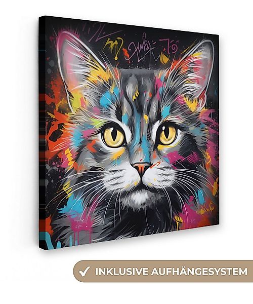 OneMillionCanvasses® Leinwandbild Katze - Graffiti - Tiere - Farben - Grau, günstig online kaufen