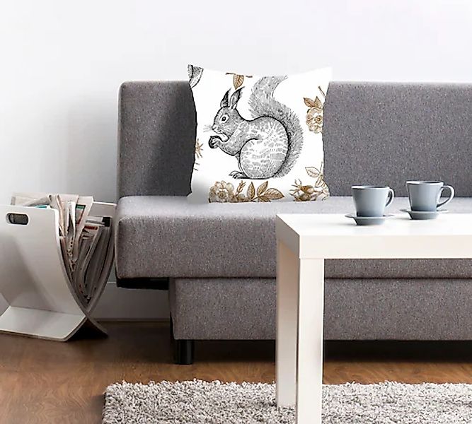 queence Dekokissen "Piet" mit einem Eichhörnchen günstig online kaufen