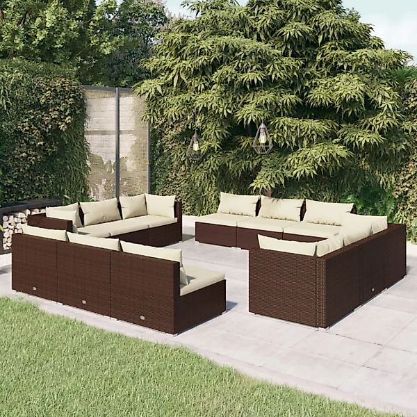 Vidaxl 12-tlg. Garten-lounge-set Mit Kissen Poly Rattan Braun günstig online kaufen