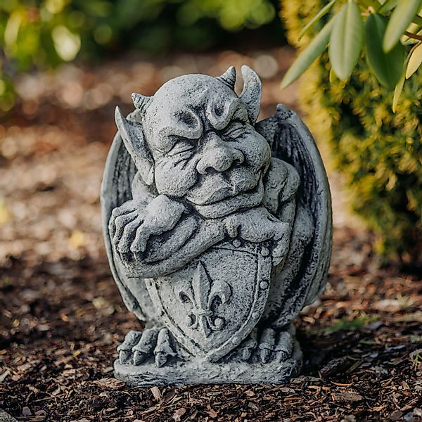 gartendekoparadies.de Gartenfigur Gargoyle mit Schild, Steinfigur, günstig online kaufen