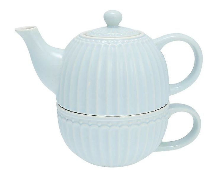 Greengate Tea For One Teekanne & Tasse Alice Pale Blue Steingut Blau günstig online kaufen
