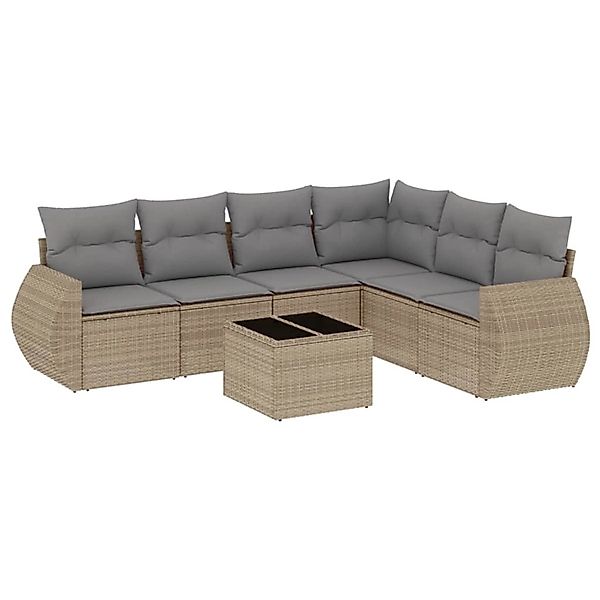 vidaXL 7-Tlg Garten-Sofagarnitur mit Kissen Beige Poly Rattan 3253756 günstig online kaufen