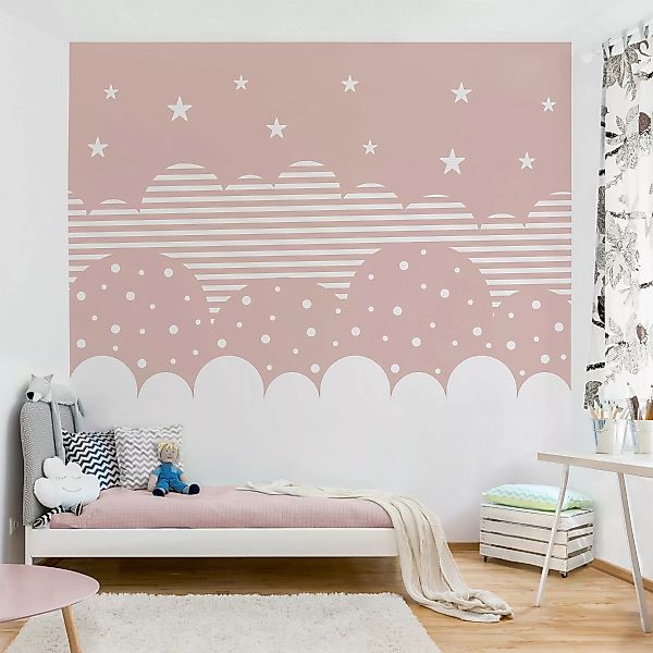 Fototapete Wolken und Sterne - rosa günstig online kaufen