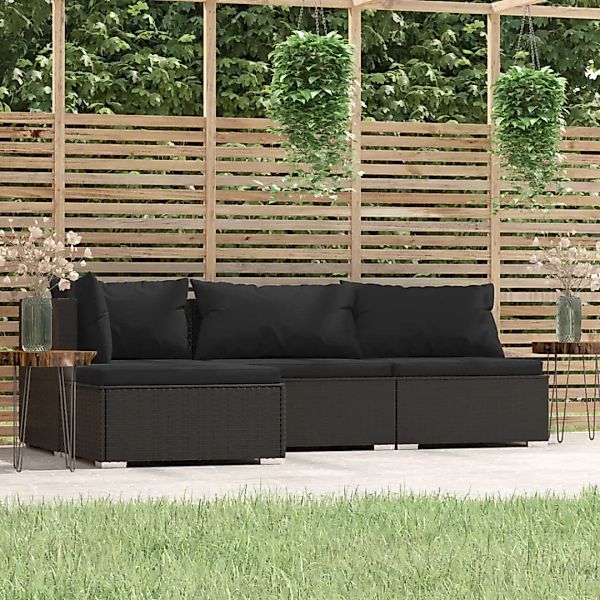 Vidaxl 4-tlg. Garten-lounge-set Mit Auflagen Schwarz Poly Rattan günstig online kaufen