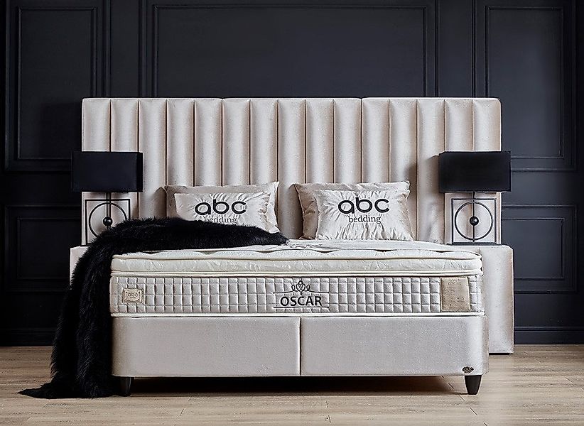 abc bedding Boxspringbett Komfortbett OSCAR mit Samt in Creme Beige, Voll-o günstig online kaufen