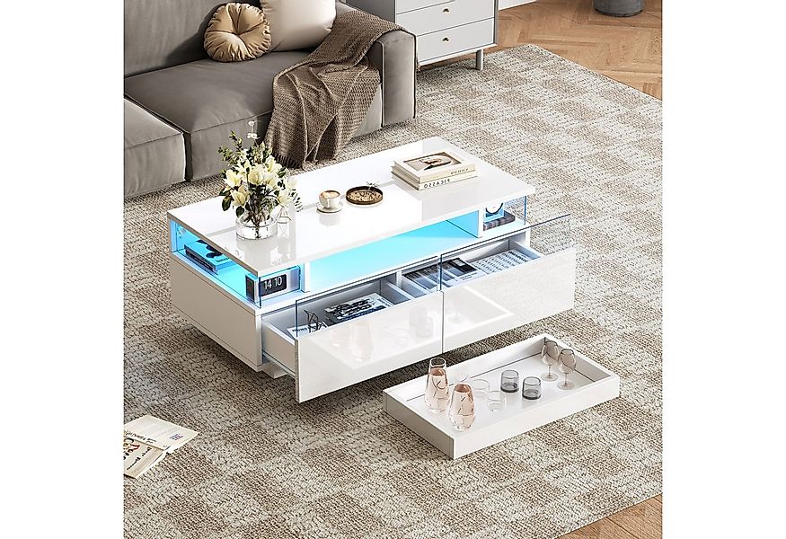 Merax Couchtisch hochglanz Sofatisch Beistelltisch mit LED-Beleuchtung (90x günstig online kaufen