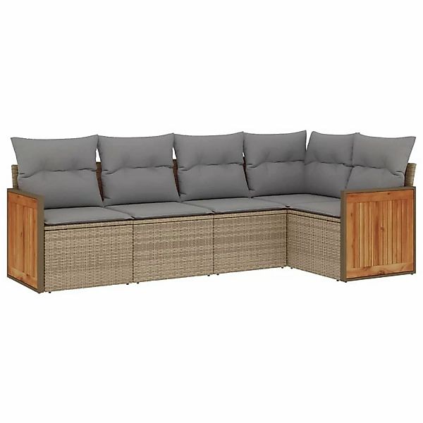 vidaXL 5-Tlg Garten-Sofagarnitur mit Kissen Beige Poly Rattan 3227627 günstig online kaufen