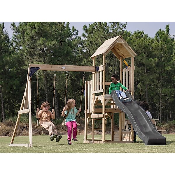 Axi Spielturm Mette mit Doppelschaukel Braun und Rutsche Grau FSC® günstig online kaufen