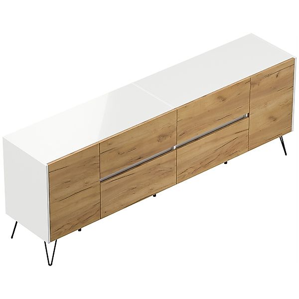 Posseik Sideboard Industrial J 4 Schubladen 2 Türen 200 cm Weiß Eiche Front günstig online kaufen