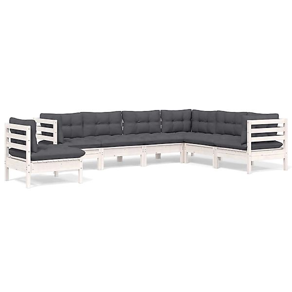 vidaXL 7-tlg Garten-Lounge-Set mit Kissen Weiß Kiefer Massivholz Modell 18 günstig online kaufen