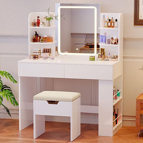 HOMALL Schminktisch Mit LED-Beleuchtung, 90/110*40*135CM, Helligkeit günstig online kaufen