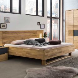 Massivholz Bett aus Eiche geölt Bügelgestell günstig online kaufen