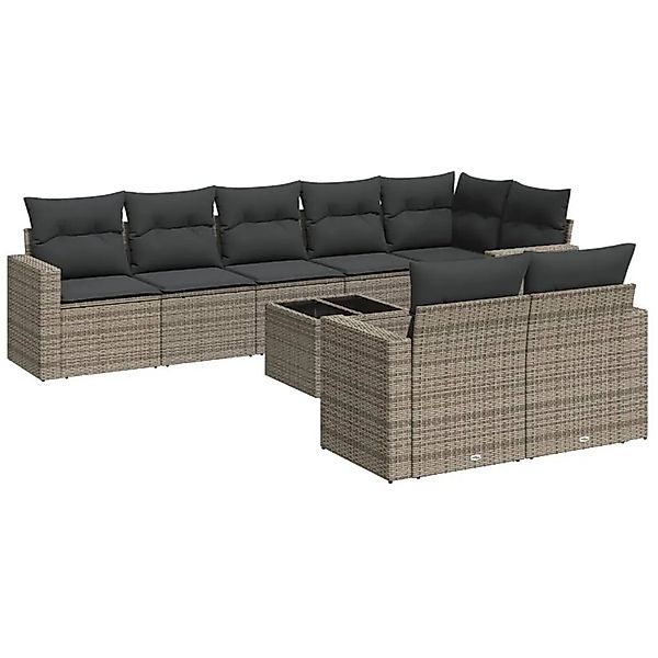 vidaXL 9-Tlg Garten-Sofagarnitur mit Kissen Grau Poly Rattan 3251567 günstig online kaufen