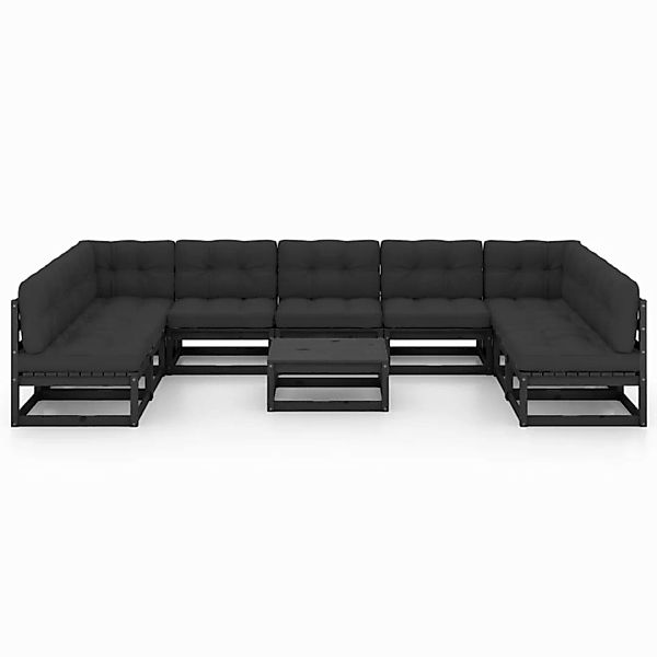 10-tlg. Garten-lounge-set Mit Kissen Schwarz Kiefer Massivholz günstig online kaufen