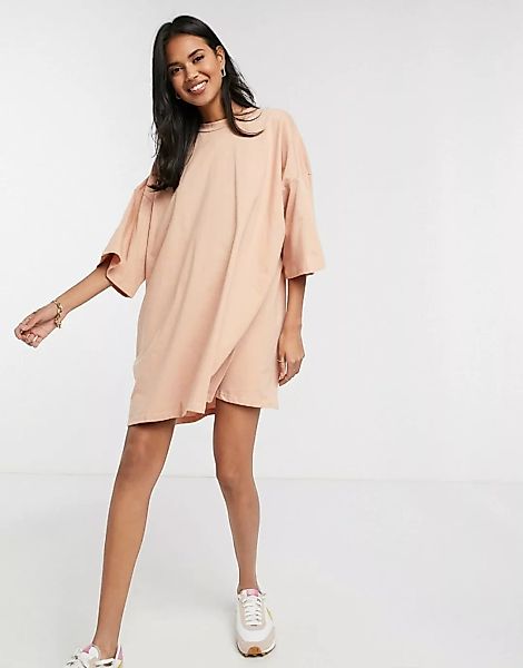 ASOS DESIGN – Oversized-T-Shirt-Kleid in Beige-Braun günstig online kaufen