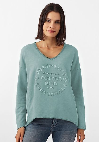 Zwillingsherz Sweatshirt ""Positive Mind"", ausgefranster V-Ausschnitt, Use günstig online kaufen