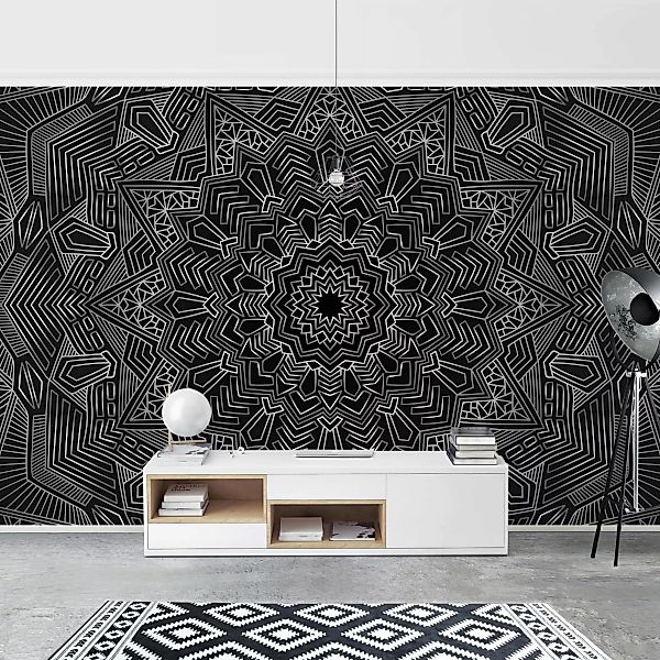 Mustertapete Mandala Stern Muster silber schwarz günstig online kaufen