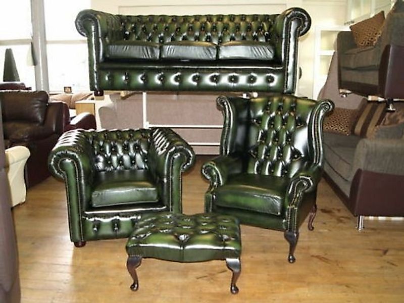 JVmoebel Sofa Luxus Grüne Chesterfield Sofagarnitur 3+1 Sitzer + Ohrensesse günstig online kaufen