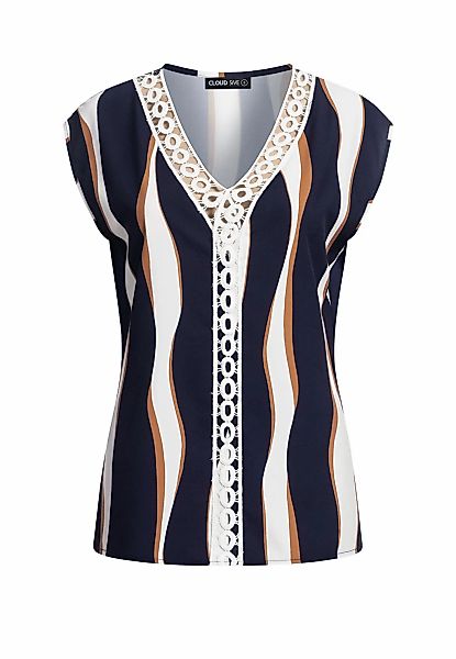 CLOUD 5IVE T-Shirt "CLOUD 5IVE V-Neck Top mit Häkelbordüre und Wellen Print günstig online kaufen