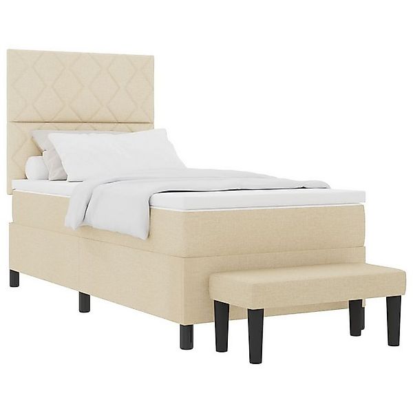 vidaXL Bett Boxspringbett mit Matratze & Bank Creme 90x200 cm Stoff (2-tlg) günstig online kaufen