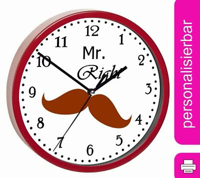CreaDesign Kinder Wanduhr personalisiert mit Name Bart mustache rot günstig online kaufen