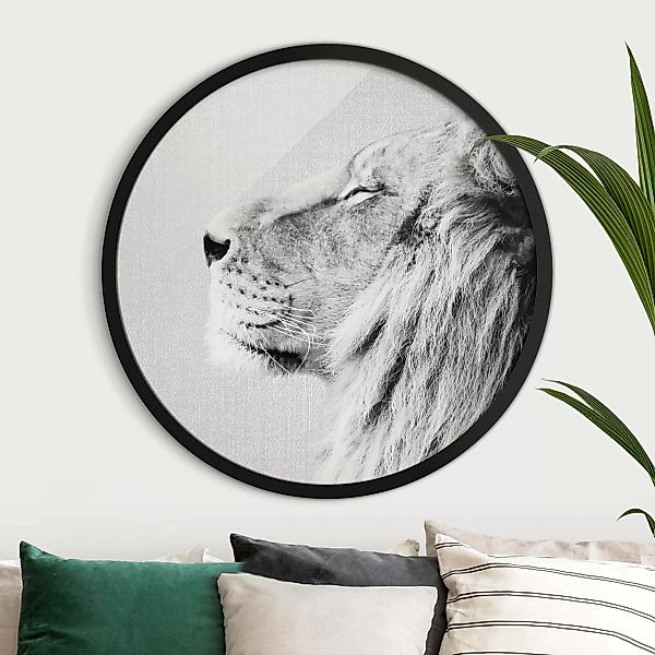 Rundes Gerahmtes Bild Löwe Leopold Schwarz Weiß günstig online kaufen