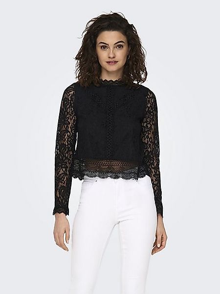 ONLY Blusenshirt Rundhals Regular Fit Spitzendetail ONLNEW KARO LS LACE TOP günstig online kaufen