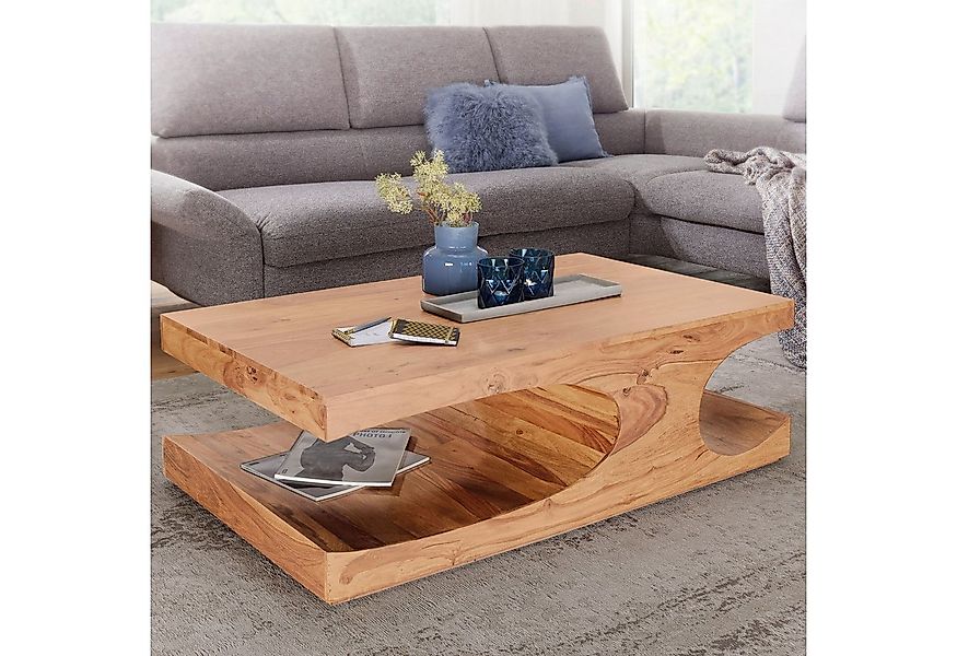 FINEBUY Couchtisch Couchtisch Massivholz 120 cm mit Ablage · Rechteckig Woh günstig online kaufen