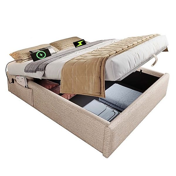 Gotagee Polsterbett Doppelbett 140×200 cm Struraum Bettgestell mit USB-C, U günstig online kaufen