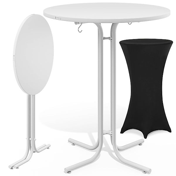 Stehtisch Weiß 110x70cm + Stehtischhusse Schwarz Ø70cm günstig online kaufen