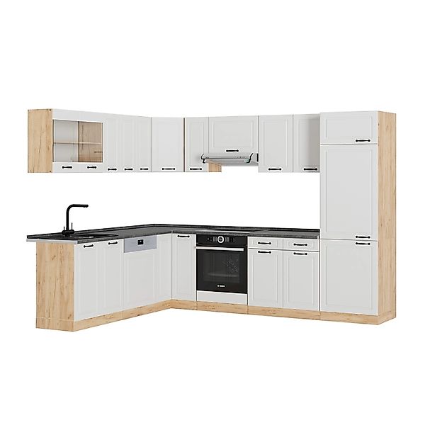 Vicco R-Line Eckküche Weiß Landhaus/Goldkraft Eiche 227 x 287 cm AP Anthraz günstig online kaufen
