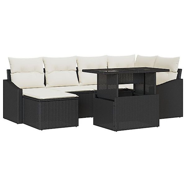 vidaXL Loungesofa 7-teiliges Garten Sofa Set mit Kissen Schwarz Poly Rattan günstig online kaufen