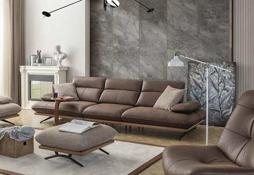 JVmoebel Sofa Viersitziges Sofa 4 Sitzer Sofas Braun Kunstleder Wohnzimmer günstig online kaufen