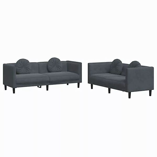 vidaXL Sofa 2-tlg Sofagarnitur mit Kissen Dunkelgrau Samt günstig online kaufen