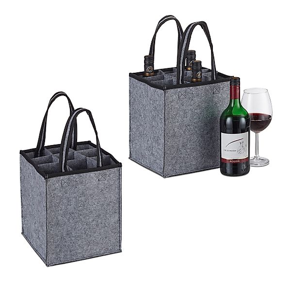 relaxdays Tragetasche 2 x Flaschentasche Filz günstig online kaufen