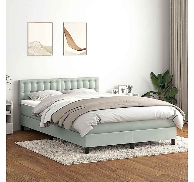 vidaXL Boxspringbett, Boxspringbett mit Matratze Hellgrau 140x210 cm Samt günstig online kaufen