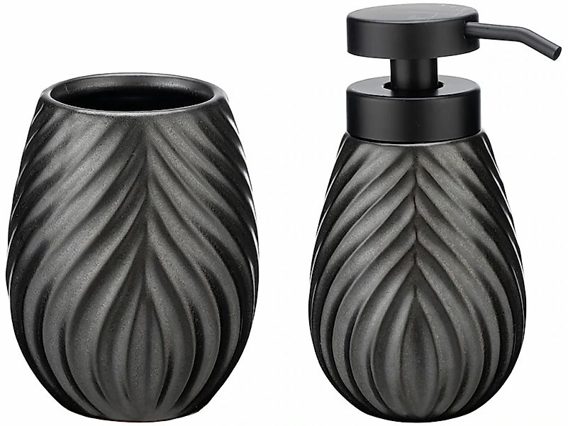 WENKO Badaccessoire-Set "Modell Idro Anthrazit" Seifenspender und Zahnputzb günstig online kaufen