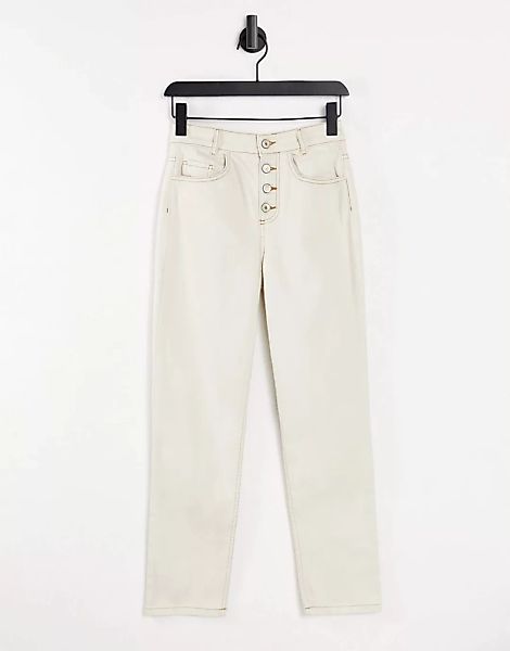 Mango – Mom-Jeans in Ecru mit Kontrastnähten-Weiß günstig online kaufen