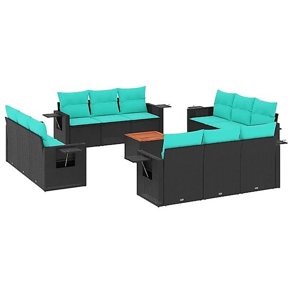 vidaXL 13-Tlg Gartensofa-Set mit Kissen Schwarzes Polyrattan 3224496 günstig online kaufen