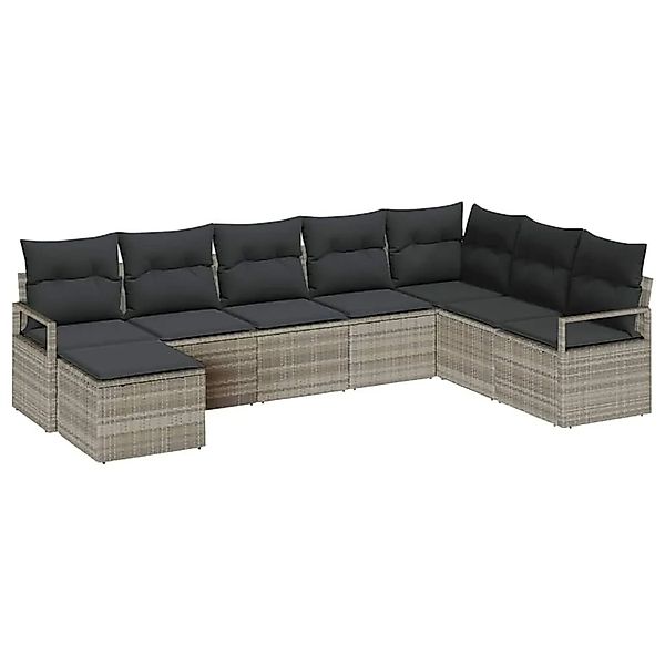 vidaXL Sofa Set mit Kissen mit Speicher 8-Tlg Hellgrau Poly-Rattan 3355171 günstig online kaufen