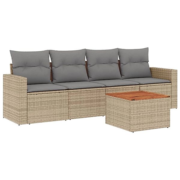 vidaXL 5-Tlg Garten-Sofagarnitur mit Kissen Beige Poly Rattan 3256332 günstig online kaufen