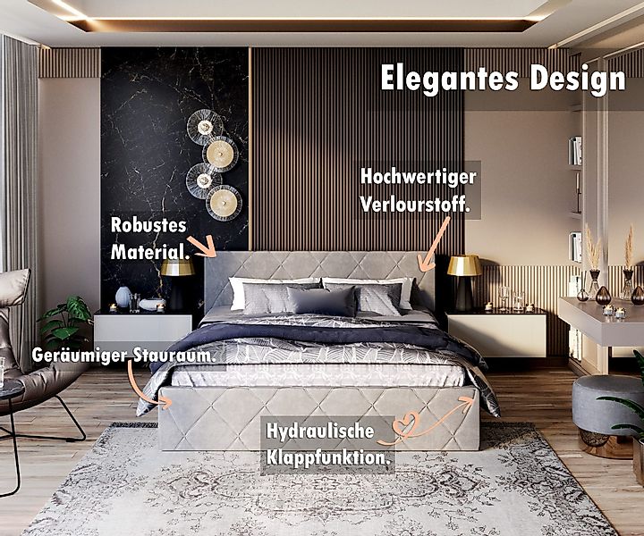 thematys Polsterbett Bett aus Velours Stauraumbett - TOPSELLER - MADE IN EU günstig online kaufen