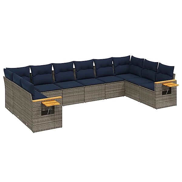 vidaXL 10-Tlg Garten-Sofagarnitur mit Kissen Grau Poly Rattan 3227167 günstig online kaufen