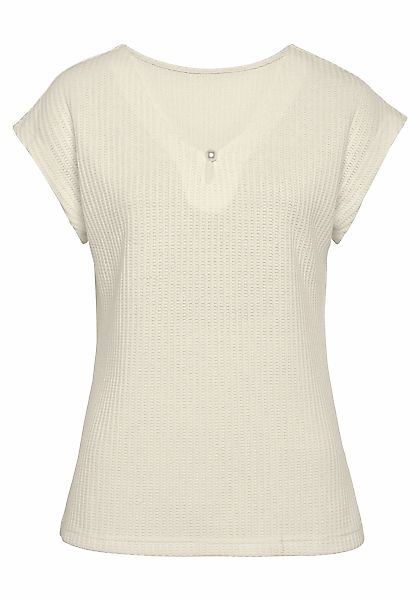 LASCANA Kurzarmshirt "mit Zierperle", aus weicher Piqué-Qualität günstig online kaufen