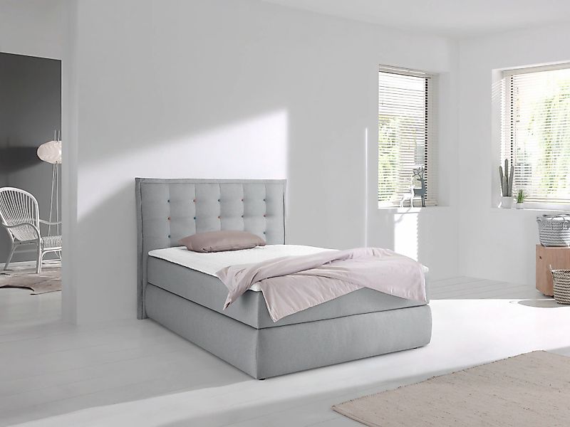 Home affaire Boxspringbett "Sagres" Kopfteil mit 2farbiger Flatterbiese und günstig online kaufen