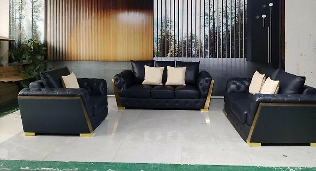 JVmoebel Chesterfield-Sofa Chesterfield Sofa Couch Set 3+2+1 Leder Couchen günstig online kaufen