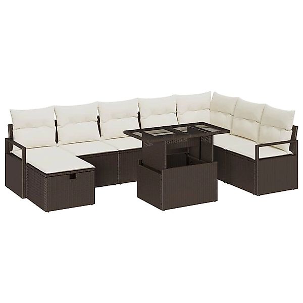 vidaXL Garten-Sofa-Set mit Kissen mit Speicher 9-Tlg Braun Poly Rattan 3361 günstig online kaufen