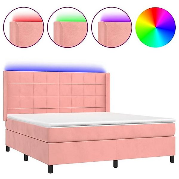 vidaXL Boxspringbett Boxspringbett mit Matratze LED Rosa 160x200 cm Samt Be günstig online kaufen