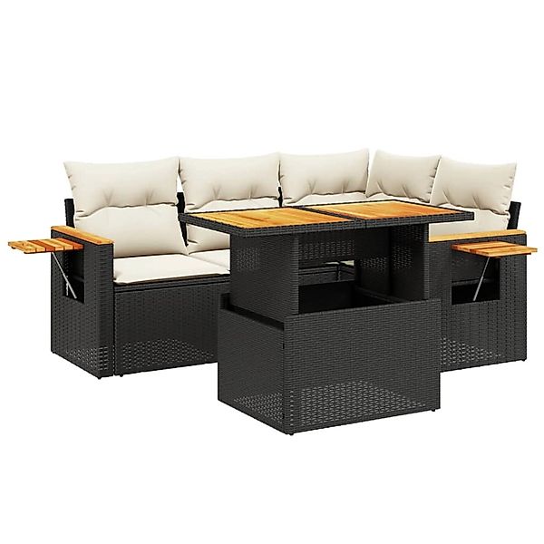 vidaXL 5-Tlg Garten-Sofagarnitur mit Kissen Schwarz Poly Rattan 3273499 günstig online kaufen