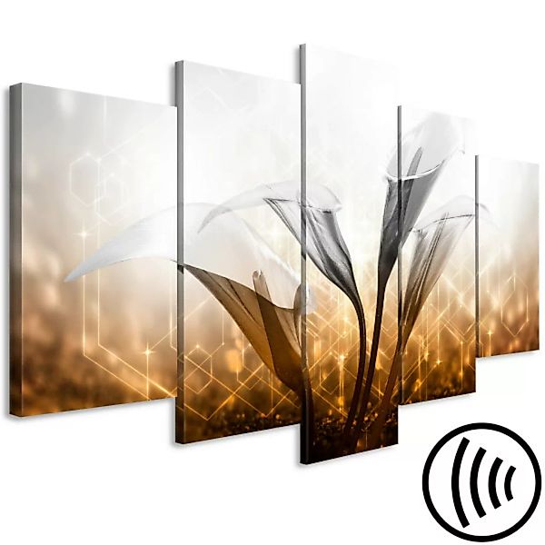 Wandbild Floral Quartet (5 Parts) Wide Golden XXL günstig online kaufen